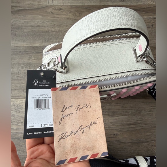NWT Karl Lagerfeld White and Pink Studded Crossbody Bag - Picture 5 of 7